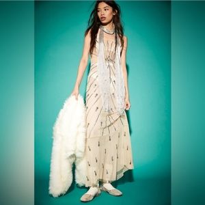 Free People Bali Chandelier Slip Sequin Beads Embroidered Sheer Nude Intimately